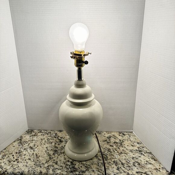 Vintage MCM Ginger Jar Table Lamp Beige Cream Ceramic Pottery 15.5" READ - Picture 3 of 13